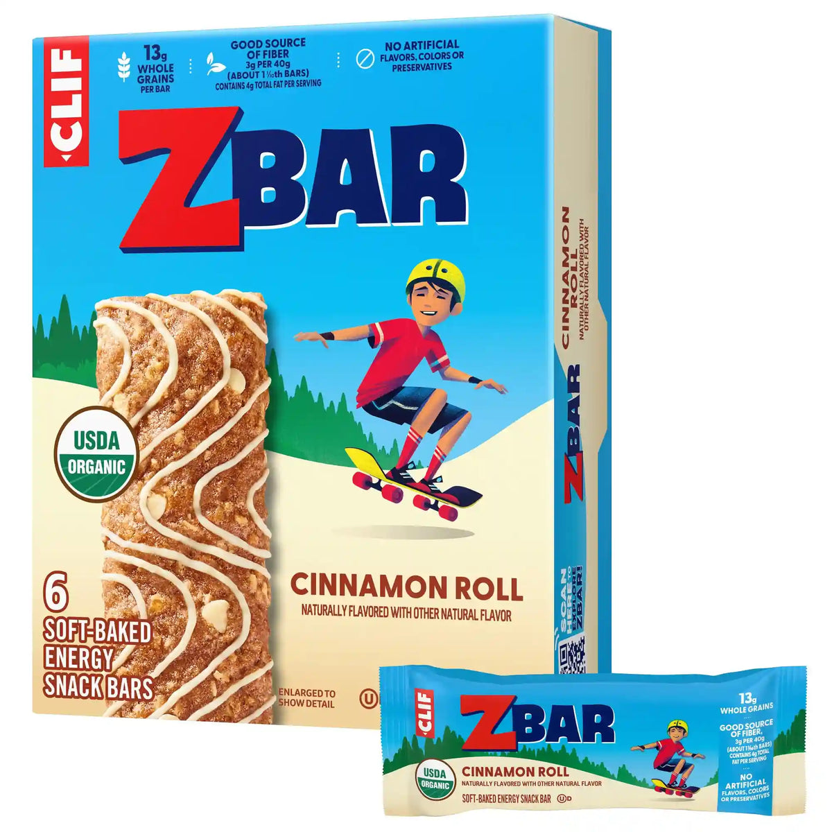 Zbar Cinnamon Roll Flavor Soft-Baked Energy Snack Bar, Organic Granola Bar