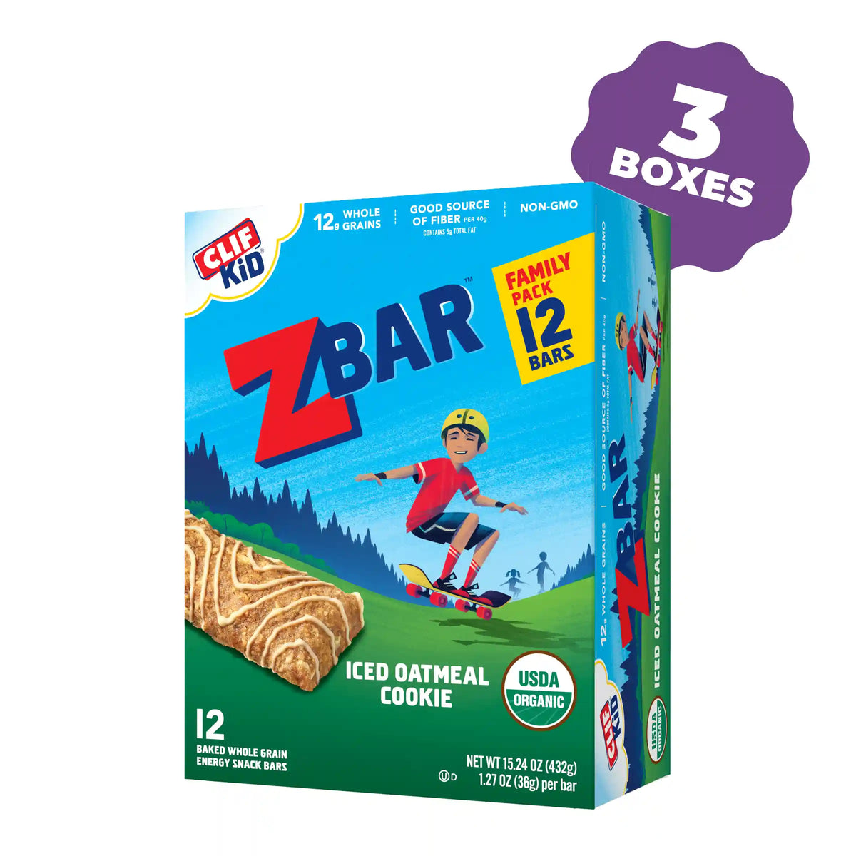 Zbar Iced Oatmeal Cookie Soft-Baked Energy Snack Bars, Organic Granola Bars Multi-Pack, 36 Bars